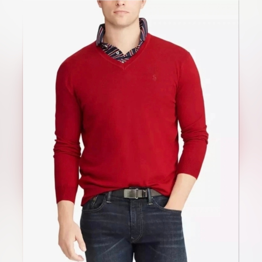 Polo Ralph Lauren Washable Merino Wool V-Neck Sweater Red